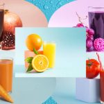 Collage Of Bright Photos Of Different Juices.